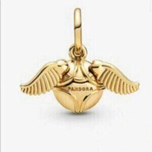 New Pandora Shine Gold Harry Potter Golden Snitch Wings Pendant Charm